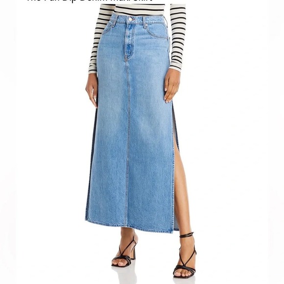 MOTHER Dresses & Skirts - MOTHER Snacks Fun Dip Denim Maxi Skirt Light Wash Blue Side Slits Sz 24 P NWT